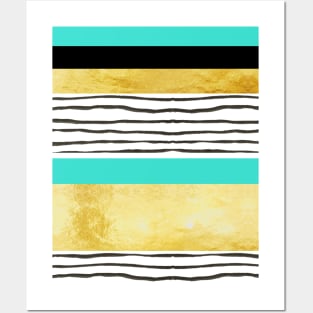 Turquoise gold black abstract watercolor design Posters and Art